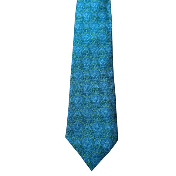 NEW Pineda Covalin 100% Silk Tie Piedra Del Sol Sun Stone Mexico Turquoise Blue - Picture 5 of 11